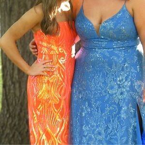 Vibrant Orange Maxi Dress with slight slit worn once